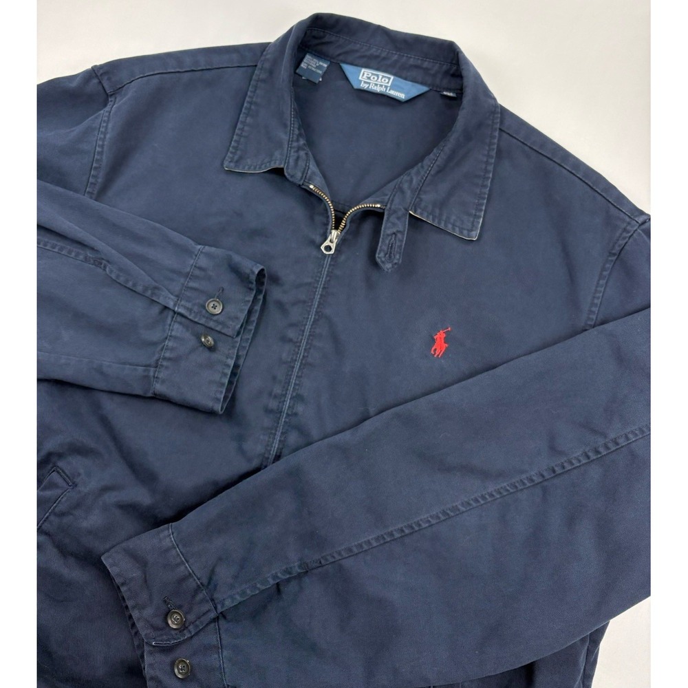 Vintage Polo Ralph Lauren Jacket 90s Canvas Harrington Navy Blue. Men's 2XL.